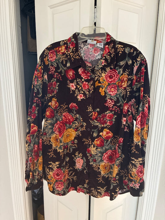 Brown floral corduroy button up XL
