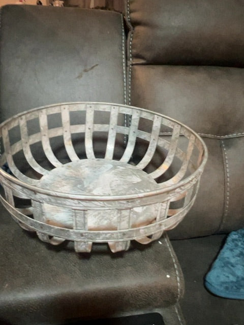 Galvanized rustic metal strap bowl -big