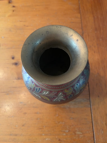 Vintage Brass vase with etched floral pattern
