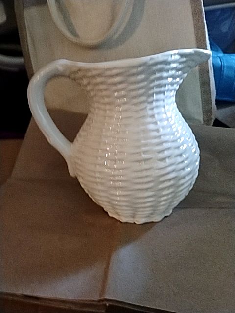 White weave pattern with lemons Majolica Majolica Vintage Vase, Medium Vase