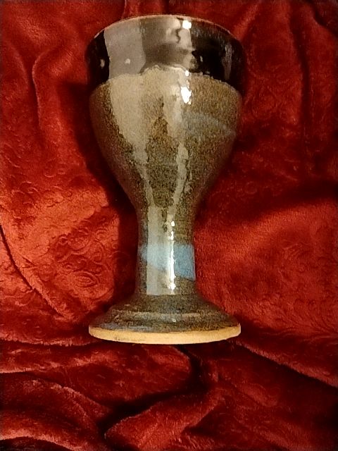 Sage With Black Trim & Blue Swirl  Hand Thrown Pottery Goblet