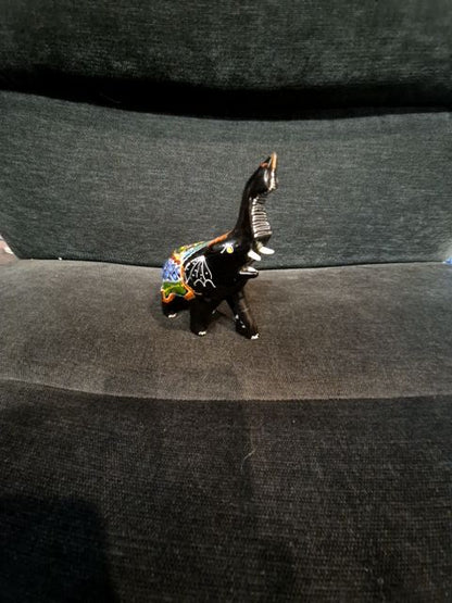 Black  Lacquered Elephant Figurine, 3.5" × 2.5" × 5"