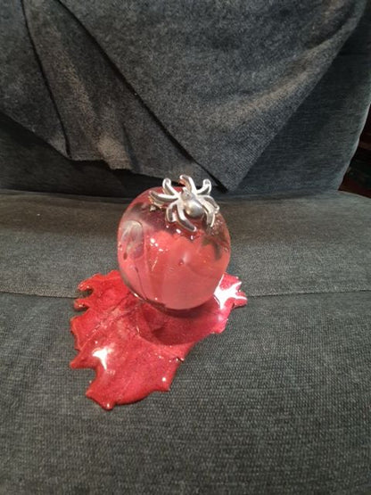 Clear Hand Made Resin Skull w/Spider & Blood, 4" × 6" × 4"