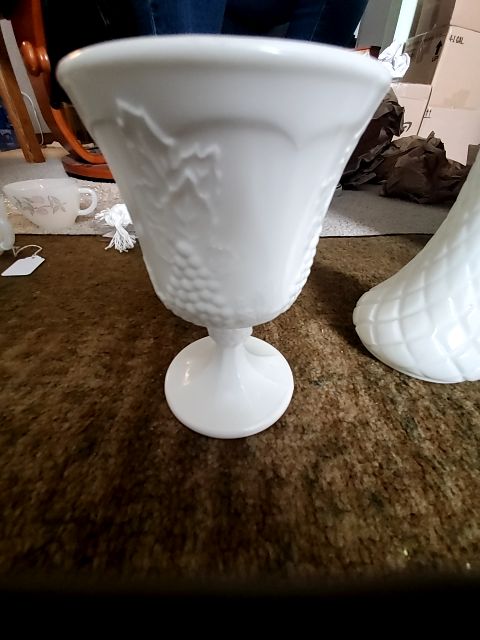 Milk glass goblet grape pattern