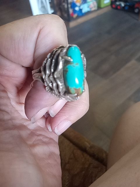 Sterling silver, turquoise  Sterling and turquoise chunky ring, 7