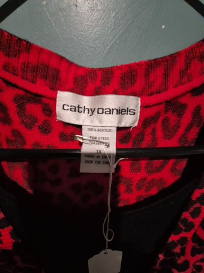 Red & Black Animal Print Cathy Daniels Sweater, 1X
