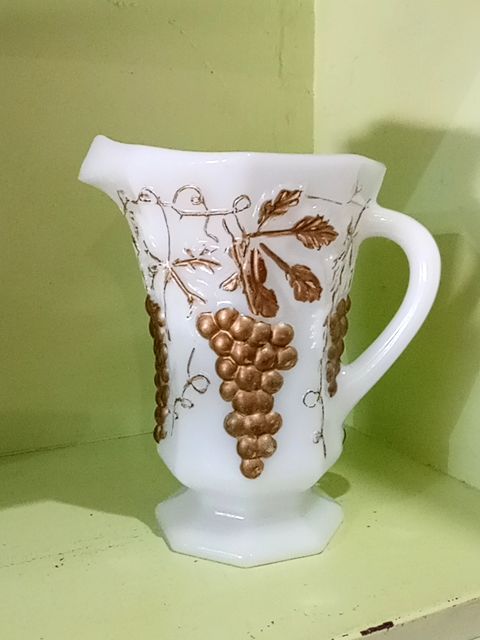 Gold Anchor Hocking Grape Pitcher Milk Glass, Medium