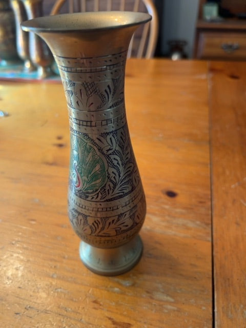 Vintage India Brass Bud Vase - 7.5"