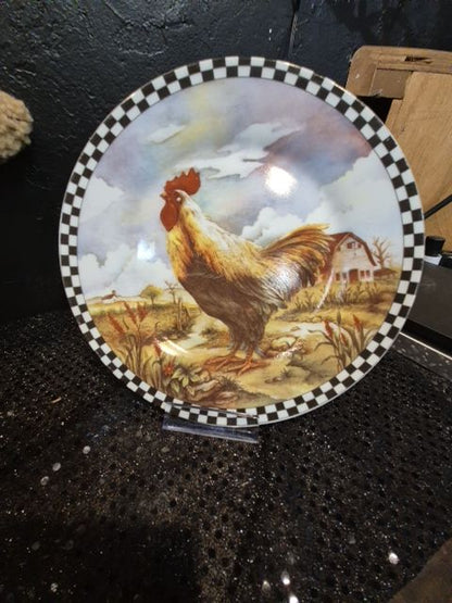 Brown & Yellow Rooster Plate, 8"