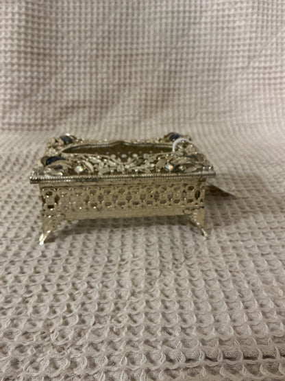 Silver and Blue Sam Fink Sam Fink Jeweled Tissue Box, 4.5x3”