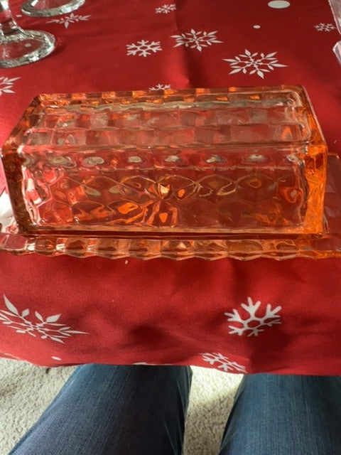 Pink Depression Glass Butter dish pink
