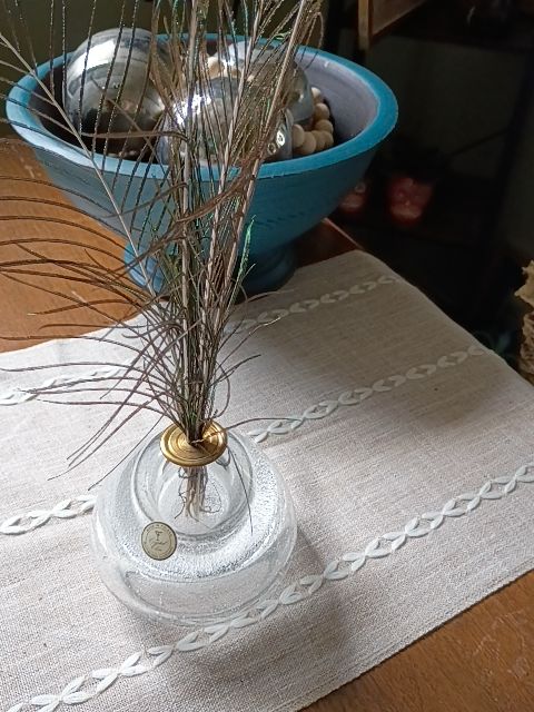 Crystal Legend bubble glass oil lamp, peacock feathers