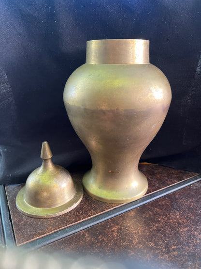 Vintage Brass Lidded Temple Vase Ginger Jar W/Lid