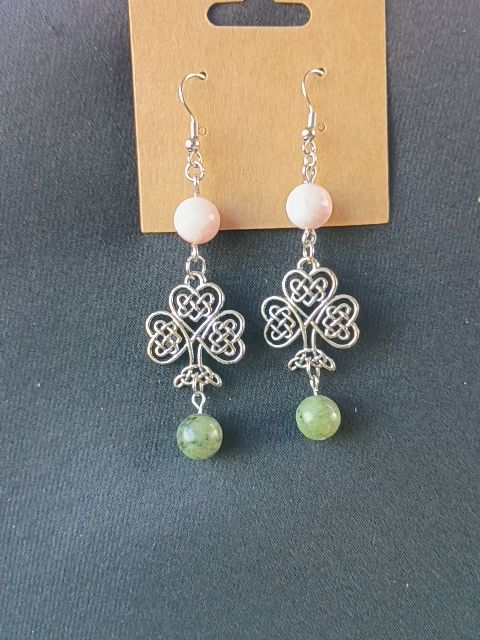 Silver , Green and Pink Designs by Raven Dangle Hook Earings