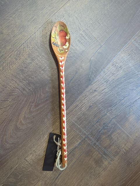 #108 Vintage Hand Painted Apple Decor Wooden Spoon