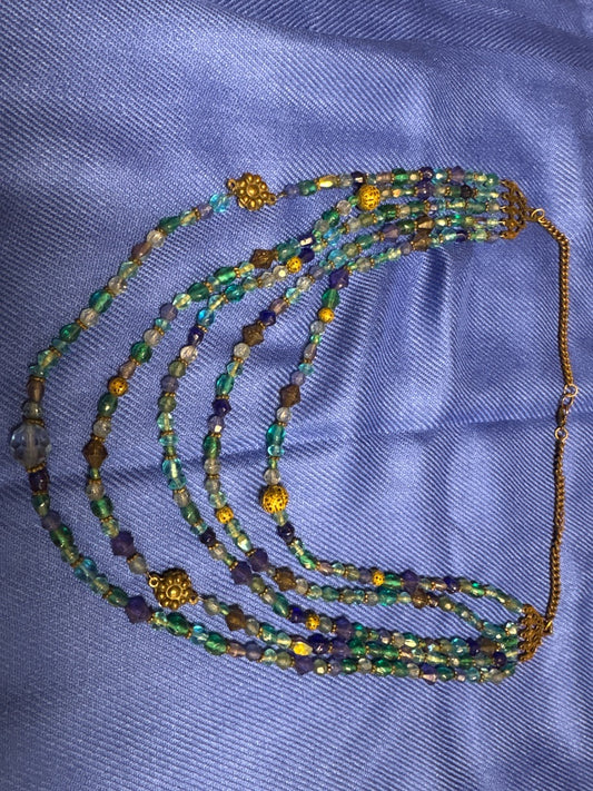 Multi-Strand Blue Beaded Necklace