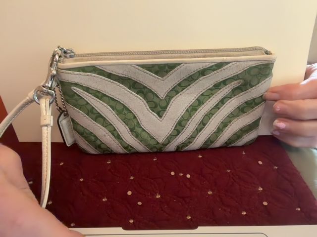 Green/White Coach Wristlet