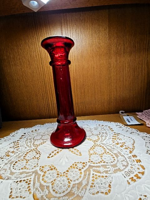 indiana glass ruby red candle stick/vase