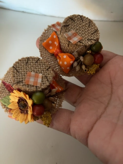 Burlap MysticalCreationsByMaira Scarecrow mini hat clip set