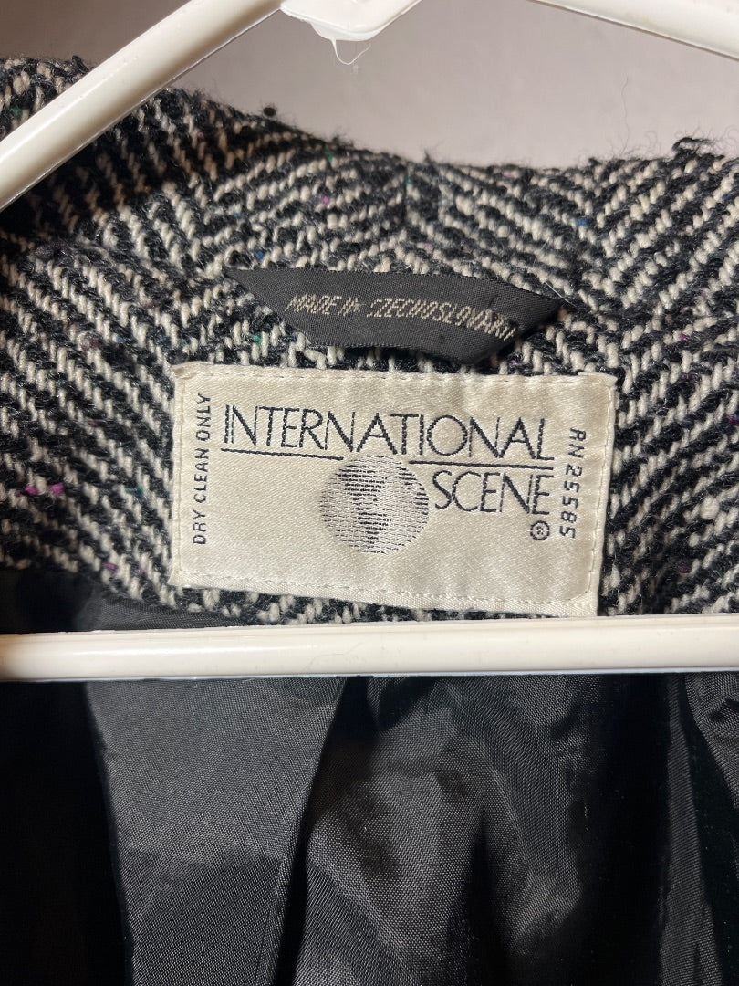 Wool Tweed B/W Coat, L