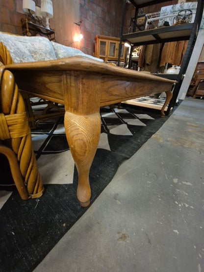 Vintage Parquet Coffee Table with Herringbone Patter and Cabriole Legs