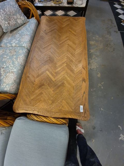 Vintage Parquet Coffee Table with Herringbone Patter and Cabriole Legs