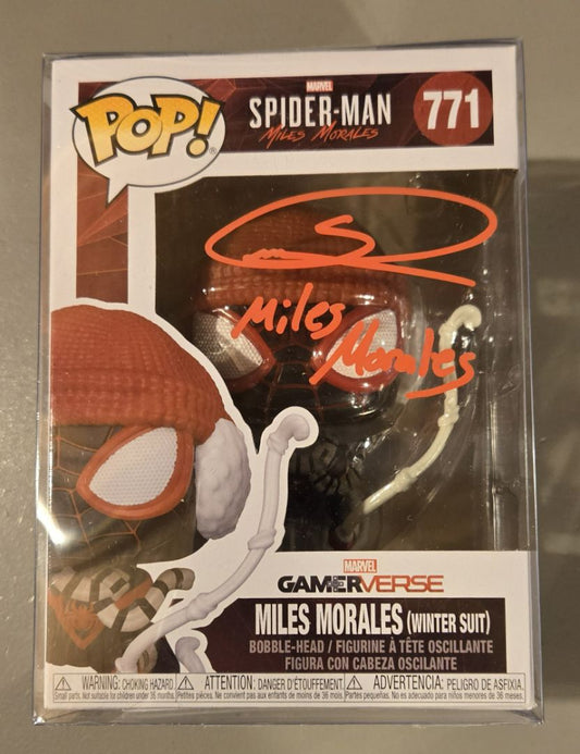 Miles Morales Funko Pop signed by Shameik Moore