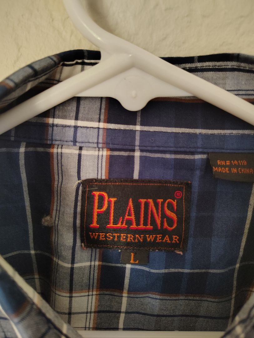 Blue Multi Plains Snap Front Shirt Plaid Long Sleeve, Large