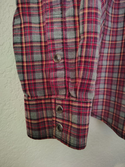 Red multi Prana Snap Front Shirt Plaid Long Sleeve, XL