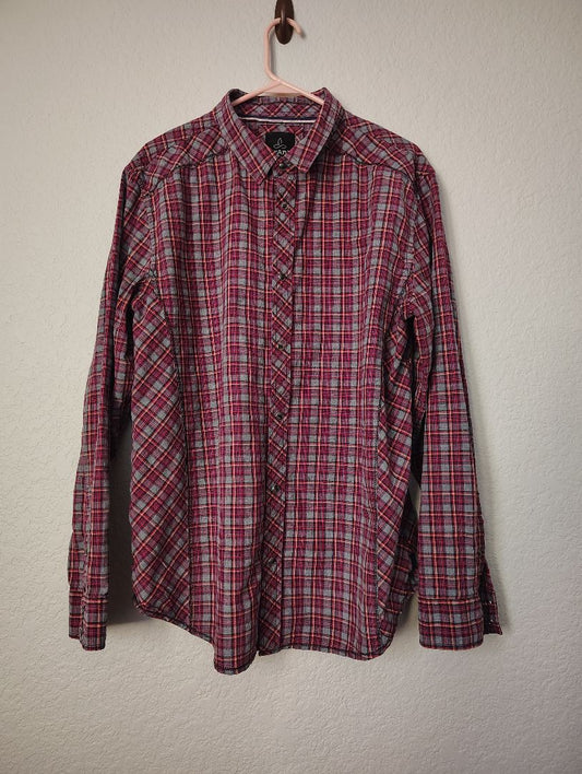Red multi Prana Snap Front Shirt Plaid Long Sleeve, XL