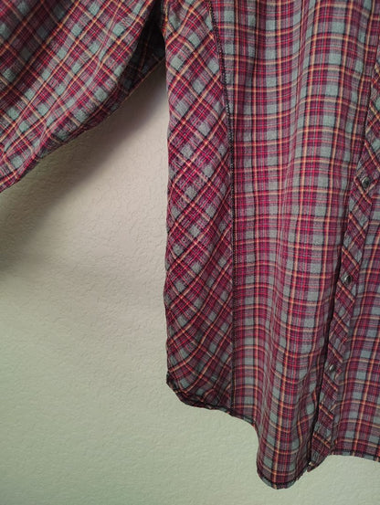 Red multi Prana Snap Front Shirt Plaid Long Sleeve, XL