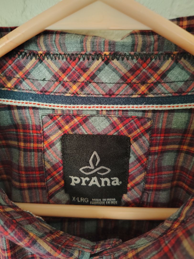 Red multi Prana Snap Front Shirt Plaid Long Sleeve, XL