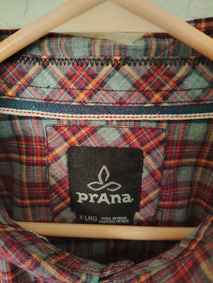 Red multi Prana Snap Front Shirt Plaid Long Sleeve, XL