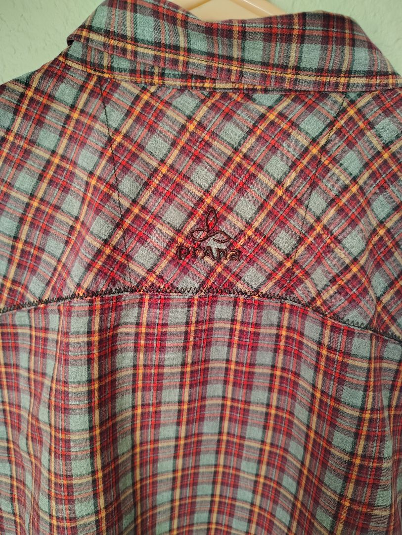 Red multi Prana Snap Front Shirt Plaid Long Sleeve, XL
