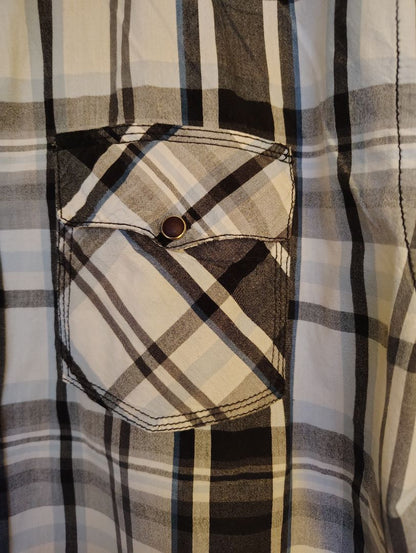 Black White Multi ReClaim Snap Front Shirt Plaid Long Sleeve, xl