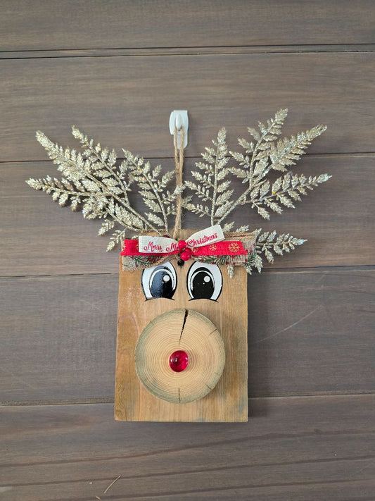 Wood Reindeer Door Hanger Artisan, 10.5x 5.5