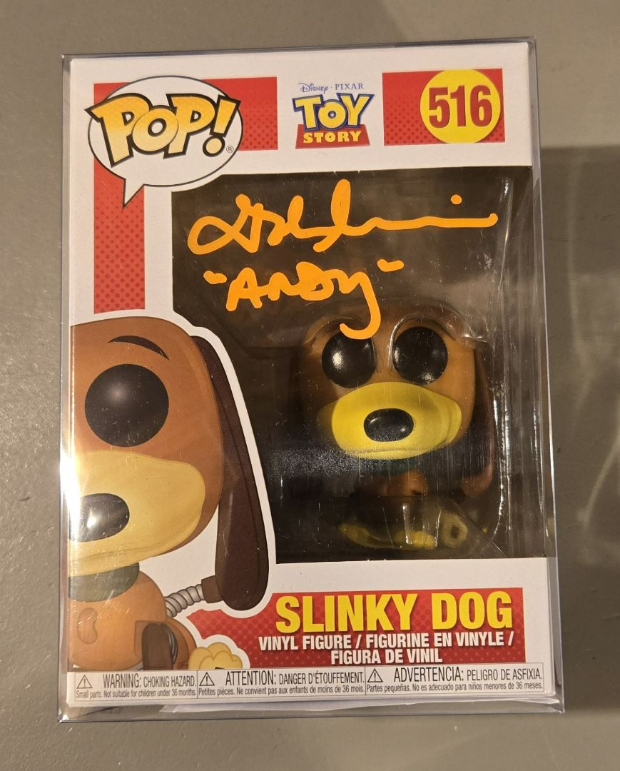 Slinky Dog Funko Pop signed by John Morris (Andy)