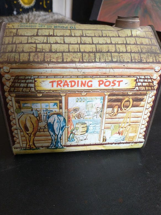 Antique Tin Log Cabin Syrup