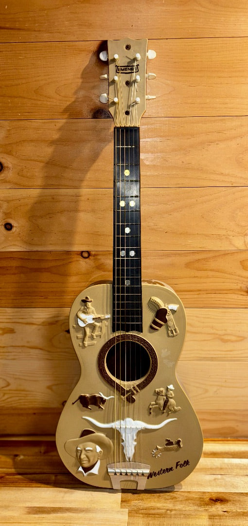 Tan Emenee Gene Autry Western Folk 1960's Plastic Toy Guitar, Small