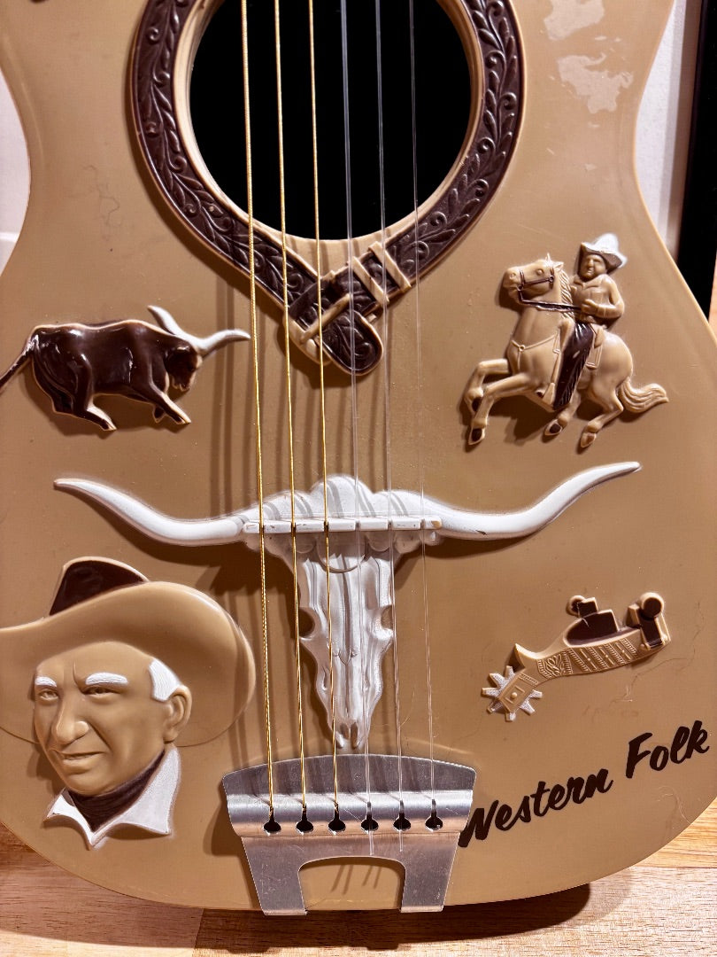 Tan Emenee Gene Autry Western Folk 1960's Plastic Toy Guitar, Small
