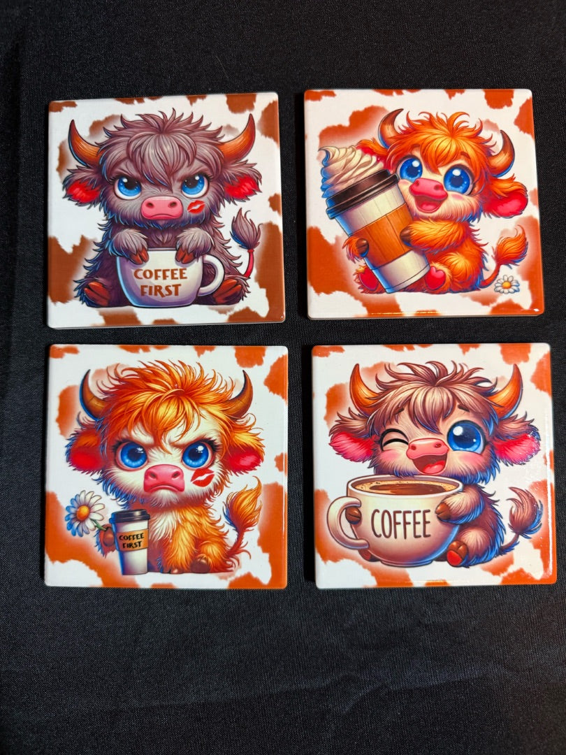 Square Ceramic Coasters Set of 4, 4x4