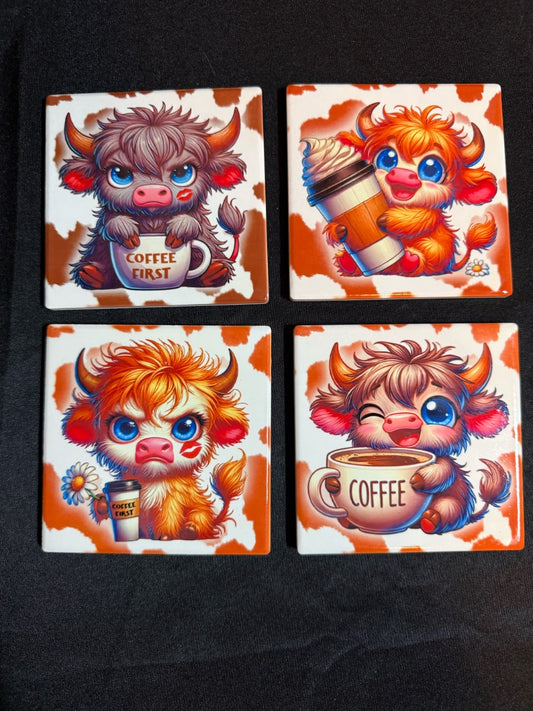 Square Ceramic Coasters Set of 4, 4x4