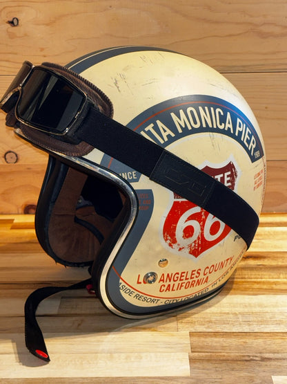Tan  Vintage Style Helmet w/ Goggles, Large
