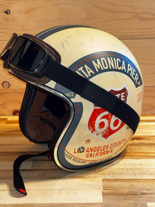 Tan  Vintage Style Helmet w/ Goggles, Large