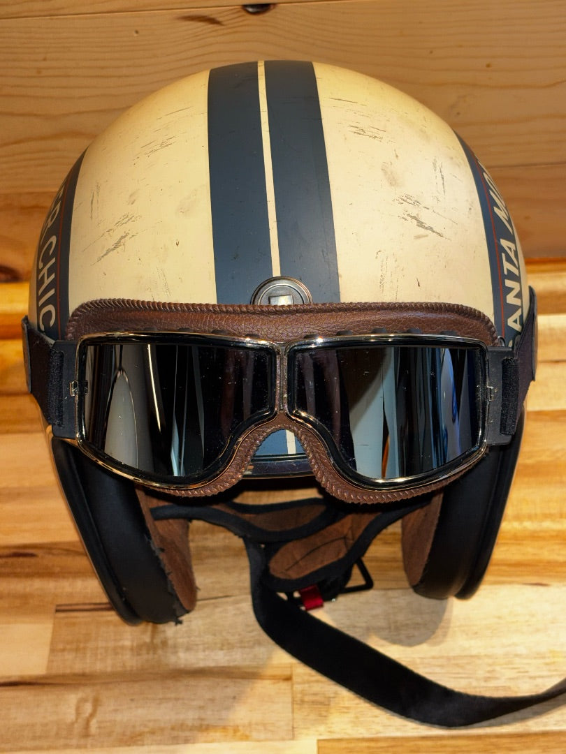 Tan  Vintage Style Helmet w/ Goggles, Large