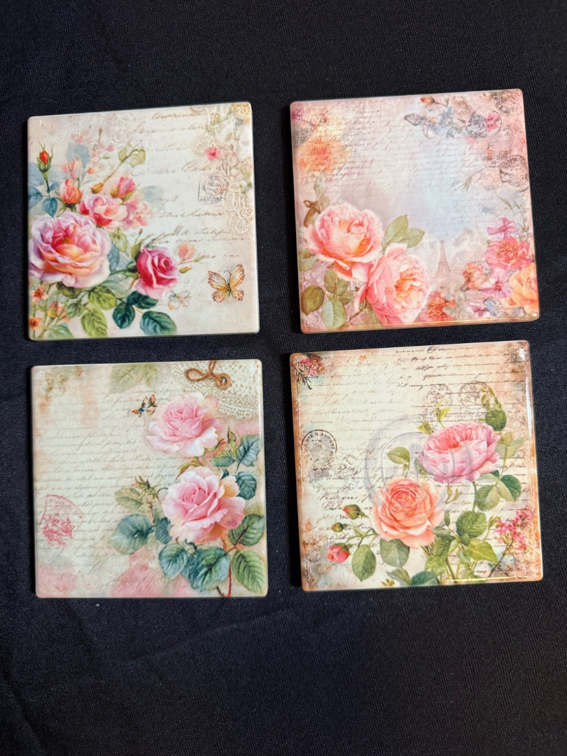 Square Ceramic Coasters Set of 4, 4x4