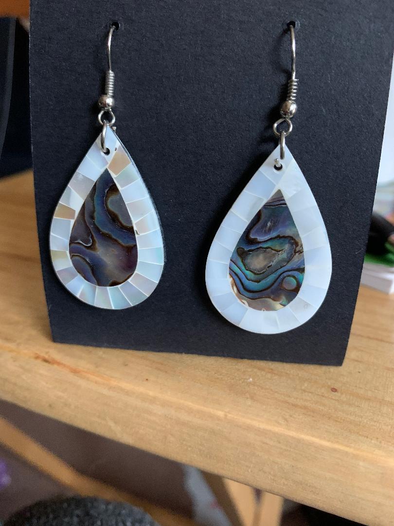 abalone and pearl  abalone and pearl shell teardrop earrings